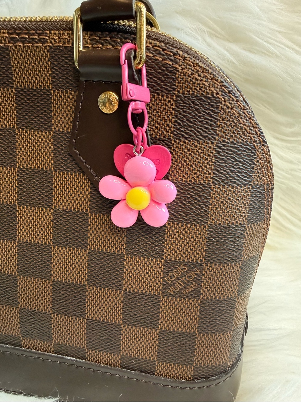Pink Flower Bag Charm Keychain